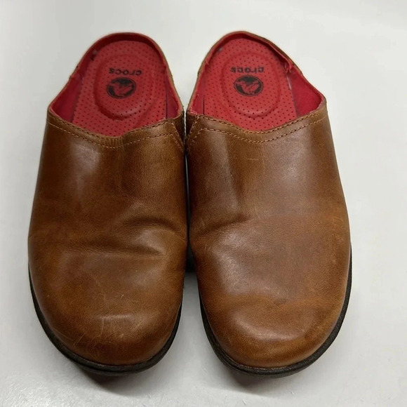 Crocs Clogs Mules Open Back Shoes Shoe Slip On Leather Brown Women’s Size 6 - Picture 2 of 7